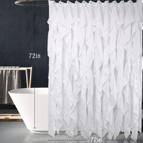 Volens White Ruffle Shower Curtain Farmhouse Fabric Cloth Curtains for Bathroom, 72x72 in Long