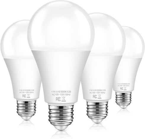 Dusk to Dawn Light Bulbs Outdoor 100 Watt Equivalent, 11W Automatic On/Off Sensor Light Bulb Daylight 5000K, A19 Outdoor LED Light Bulbs Photocell for Porch Garage Yard Security, E26 Base, 4-Pack