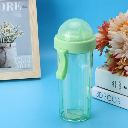 600ml Outdoor Portable Dual-Use Two Straws Water Bottle Couple Cup Drinking Bottle Leakproof and Durable Sports Bottle for Hiking Camping(Green)