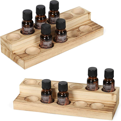 LIANTRAL Essential Oils Storage Rack, 2 Tiers Wooden Essential Oils Nail Polish Display Holder for 5/10/15/20ml Bottles, Set of 2