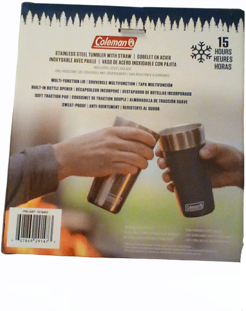 Coleman Stainless Steel Tumbler with Straw, 15 Hours, 2 Pack, Multi-Function Lid, Spill-Resistant Lid, Bottle Opener