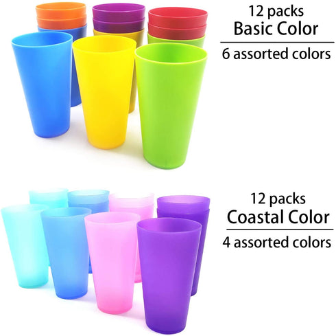 Unbreakable 32-ounce Plastic Restaurant-Style Beverage Tumblers Ice Tea Glasses | set of 12 in Coastal Colors
