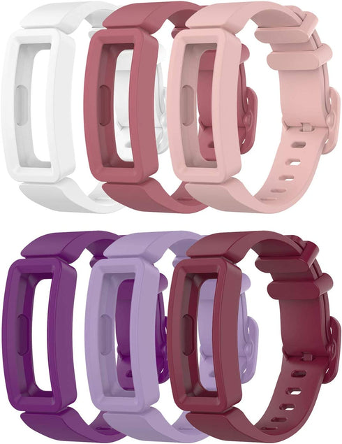 EEweca 6-Pack Bands Compatible with Fitbit Ace 2 Replacement Strap for Kids (White, Purple, Lilac, Sangria, Rose Pink, Soft Pink)