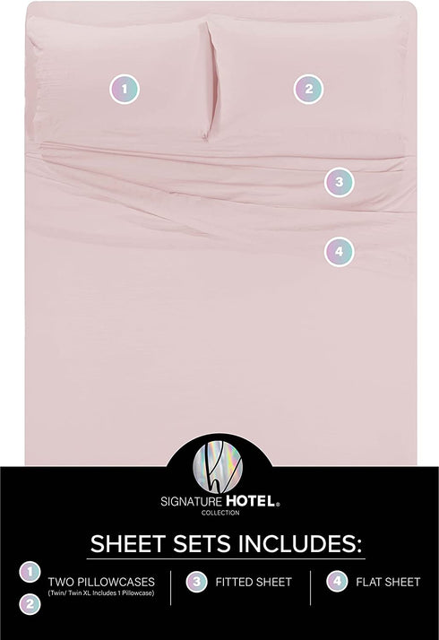 Signature Hotel Collection Bed Sheet Set - 4 Piece Set - The Softest Sheets Ever - Microfiber Material - Luxury Hotel Style Bedding - Wrinkle Free, Deep Pockets, Easy Fit - Blush - Full