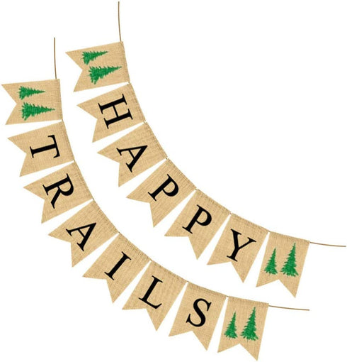 Amosfun HAPPY TRAILS Garland Swallowtail Banner Linen Flag Baby Birthday Decorative Bunting Supplies Party Garland for Festival Decorations