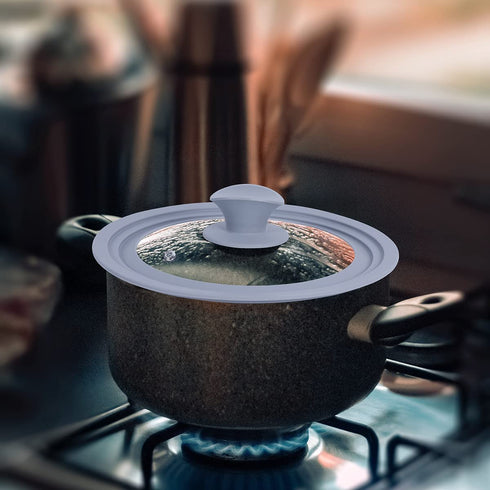 Universal Lid for Pots and Pans,Heat-Resistant Tempered Glass Frying Pan Lids One Size Fits All, Diameter Cookware Dishwasher Safe, Grey 3 In 1 Work Bakeware Silicone Pans Lids(7.9œ 8.7? 9.5œ, Grey)