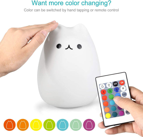 Cat Lamp, 16 Colors Remote Control Silicone Cute Kitty Night Light for Kids Toddler Baby Girls Bedroom
