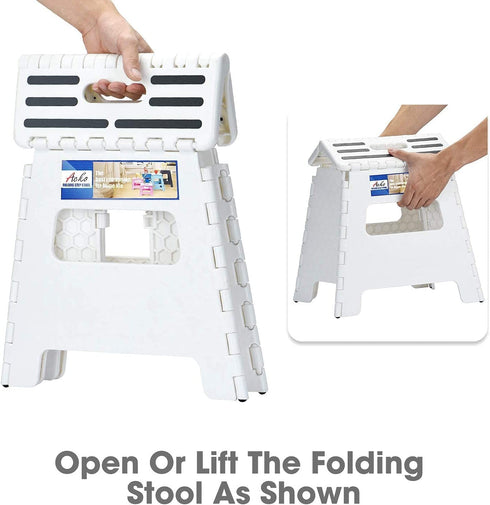 ACKO Folding Step Stool Step Stool ,13" Height Plastic Folding Stool,Upgraed Foldable Step Stool for Kids and Adults,Plastic Step Stool for Kitchen,White