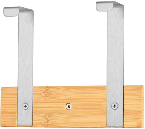 ToiletTree Products Bamboo Wood & Stainless Steel Over The Door Towel Rack, 3 Hooks