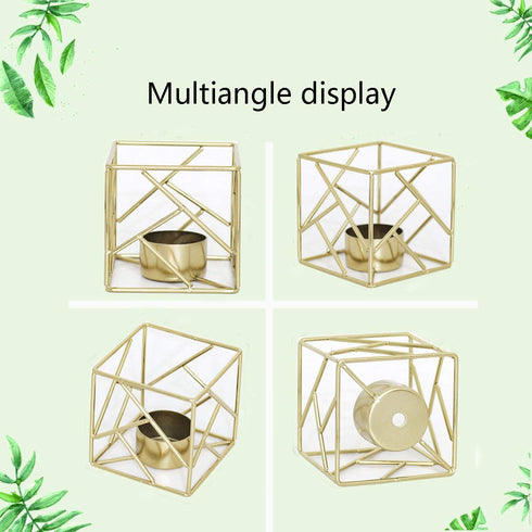 Lovcoala Set of 2 Gold Metal Geometric Tea Light Candle Holder for Tables Decor Living Romm Bathroom Decorations, Tealight Candle Holder for Wedding, Home Decoration, Events and Party