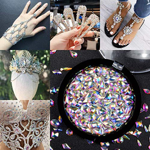 Warmfits AB Crystal Rhinestones Set, 1840pcs Rhinestones Nail Art Set Nail Gems Iridescent Clear Class Multi-Shape Flat Back Shiny Nail Jewels for Nail Art DIY Crafts Phones Clothes Shoes Jewelry Bag