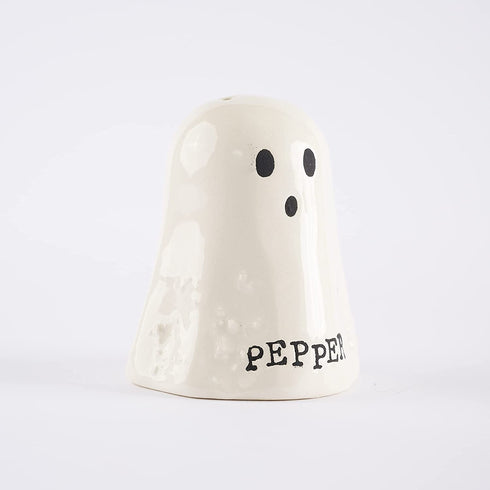 Mud Pie Mid Pie Halloween Ghost Salt & Pepper Set, assembled 3 1/4" x 4 1/2", White