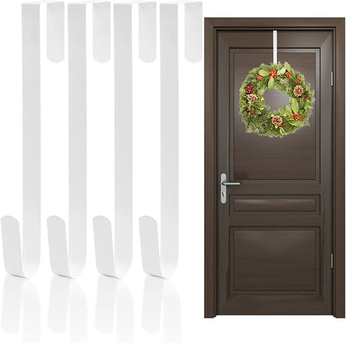 Tebery 4 Pack Premium Wreath Hanger Door Hangers, 12-Inch White Over The Door Hooks, Long Wreath Hangers for Hanging Christmas Decorations, Clothes, Towels, Signs and More