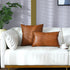Homefeelzydys Throw Pillow Covers 18x18 Inch Set of 2, Faux Leather Accent Throw Pillow Cover 45x45 inch, Modern Country Farmhouse Style Pillowcase for Bedroom Living Room Sofa Brown Pillows