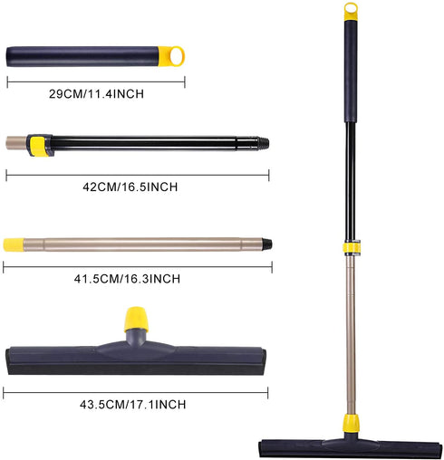 Yocada Floor Squeegee Scrubber 54in Long Adjustable Telescopic Pole Heavy Duty Household Broom Perfect for Garage Courtyard Shower Bathroom Pet Hair Fur Floor Marble Glass Tile Water Foam Cleaning