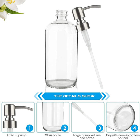 ARKTEK Glass Soap Dispenser 2 Packs - Clear Dish Soap Dispenser for Kitchen, Great for Essential Oils Liquid Soaps ( 17 Ounce/ 500 ML, 2 Packs )