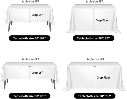 2pack 60x102 Inch White Rectangular Tablecloth in Polyester Fabric for Wedding/Banquet/Restaurant/Parties