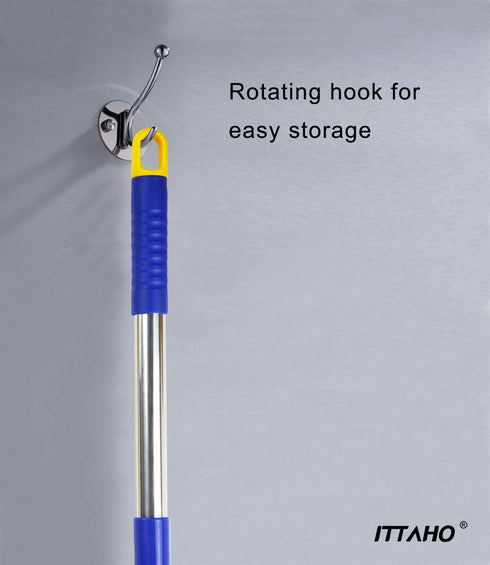ITTAHO Rotated Window Cleaning Tool,Window Squeegee and Microfiber Scrubber with 53" Stainless Steel Pole,Long Handle Window Washing Equipment for Indoor Outside High Window-Two Pads