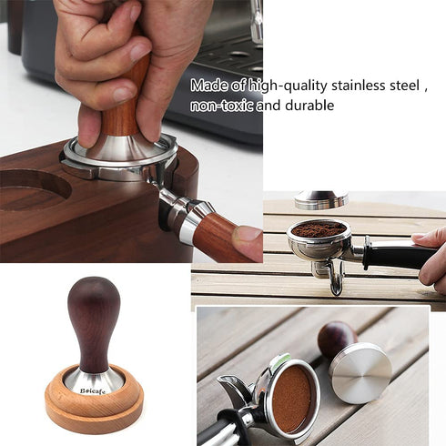 Boicafe 51mm Coffee Tamper with Stainless Steel Base and Solid Wood Handle with Wooden Mat (51mm)