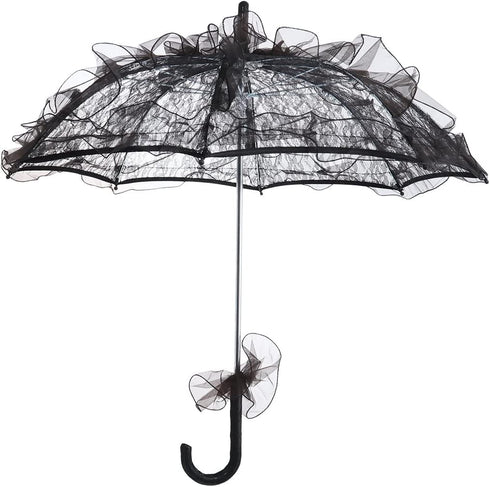 LUOEM Wedding Lace Parasol Umbrella Wedding Bride Umbrella Black Umbrella Photo Prop for Wedding Bridal Decoration - Size Small