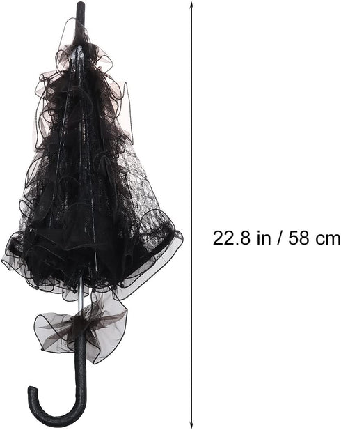 LUOEM Wedding Lace Parasol Umbrella Wedding Bride Umbrella Black Umbrella Photo Prop for Wedding Bridal Decoration - Size Small