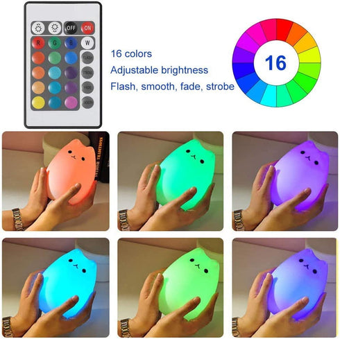 Cat Lamp, 16 Colors Remote Control Silicone Cute Kitty Night Light for Kids Toddler Baby Girls Bedroom