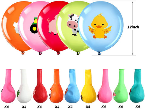 36 Pieces 12 Inch Farm Animal Balloons, Pig Cow Sheep Latex Balloons Tractor Barnyard Animal Farmhouse Party Decoration for Kids Baby Shower Farm Animal Themed Birthday Party Favors Indoor Outdoor
