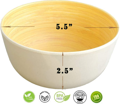 1 Click Bamboo Bowls, Set of 4, Bamboo Fiber Dinnerware Set, Reusable, Dishwasher Safe, for Salad, Soup, Cereal, Pasta, Fruit etc. Good for Party, Home Use, Outdoor (Wood Grain)