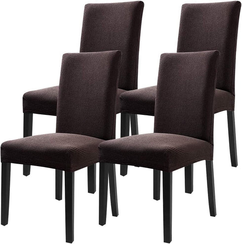 Fuloon 4 Pack Super Fit Stretch Removable Washable Short Dining Chair Protector Cover Seat Slipcover for Hotel,Dining Room,Ceremony,Banquet Wedding Party (Coffee)