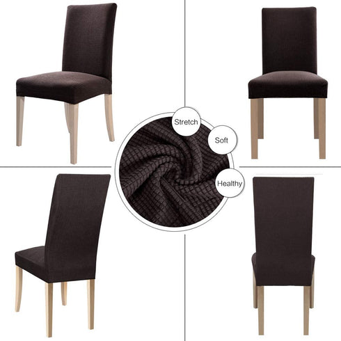 Fuloon 4 Pack Super Fit Stretch Removable Washable Short Dining Chair Protector Cover Seat Slipcover for Hotel,Dining Room,Ceremony,Banquet Wedding Party (Coffee)