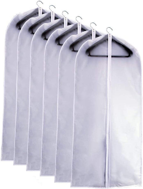 Hanging Garment Bags Cover 24''X48'' Lightweight Clear White Suit Protector Cover (Pack of 6) with Study Full Zipper for Suit Clothes Storage Closet (24''X48'', White)