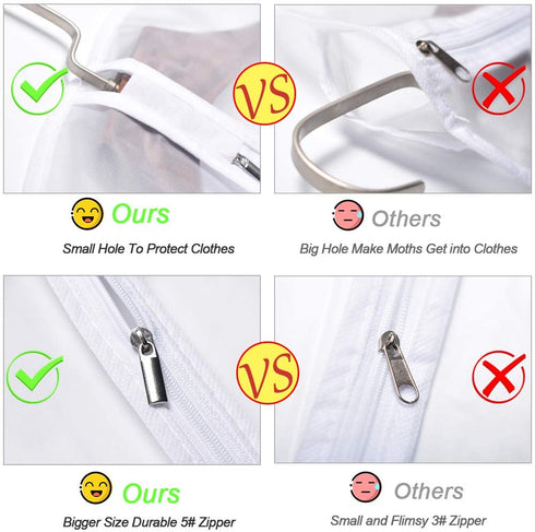Hanging Garment Bags Cover 24''X48'' Lightweight Clear White Suit Protector Cover (Pack of 6) with Study Full Zipper for Suit Clothes Storage Closet (24''X48'', White)