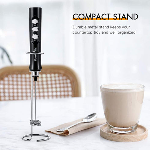 FoodVille MF02 Rechargeable Milk Frother Handheld Foam Maker with Stainless Whisk for Cappuccino, Latte, Bulletproof Coffee, Keto Diet, Protein Powder, Matcha