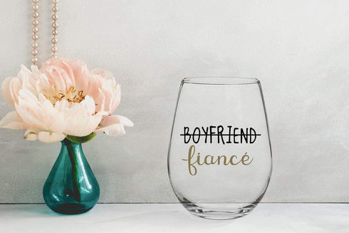 Boyfriend and Girlfriend 15 oz Stemless Wine Glasses (Set of 2) - Unique Engaged Wine Glasses for Fiance Unique Engagement Gifts For Him and Her
