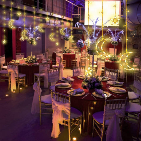 Curtain Lights 138 LEDs USB and Battery Powered Moon Star Window Fairy String Lights with 8 Flashing Modes for Bedroom, Home, Garden, Wedding, Christmas Party Decoration2