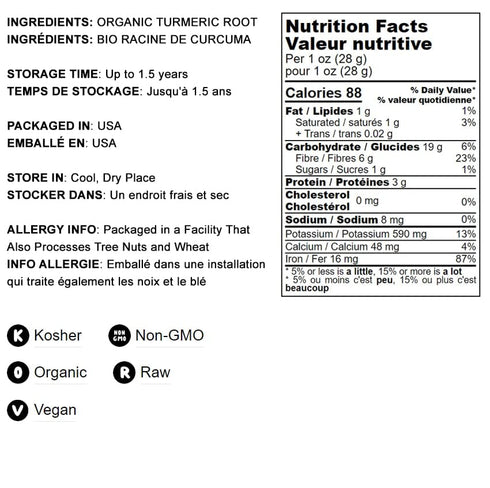Organic Turmeric Powder, 8 Ounces – Non-GMO, Finely Ground Turmeric Root, Pure, Kosher, Vegan, Bulk. Fragrant Spice. Rich in Curcumin. Great for Asian, Middle East Dishes, Spice Blends, Beverages.