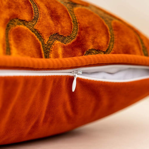 Yangest Burnt Orange Velvet Geometric Square Throw Pillow Cover Wavy Line Cushion Case Modern Zippered Pillowcase for Sofa Couch Bedroom Living Room Chair, 18 x 18 Inch