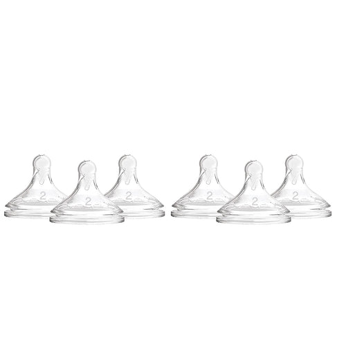 Dr. Brown’s Natural Flow® Level 2 Wide-Neck Baby Bottle Silicone Nipple, Medium Flow, 3m+, 100% Silicone Bottle Nipple, 6 Pack