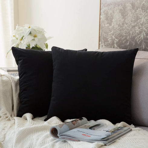 MIULEE Pack of 2 Velvet Pillow Covers Decorative Square Pillowcase Soft Solid Black Cushion Case for Sofa Bedroom Car 22 x 22 Inch 55 x 55 cm