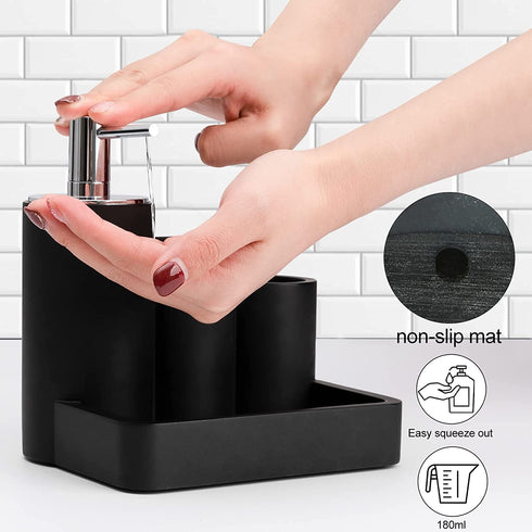 Lotion Pump Dispenser with Soap Sponge Holder-TAUVLL Soap Dispenser Pump Bottle with Brush Holder for Kitchen Sink and Bathroom Countertop Storage and Organization? Matte Black