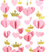Mybbshower Gold Pink 3D Paper Heart Crown Garland Girl Princess Birthday Party Nursery Room Decor Balloon Tail Pack of 5