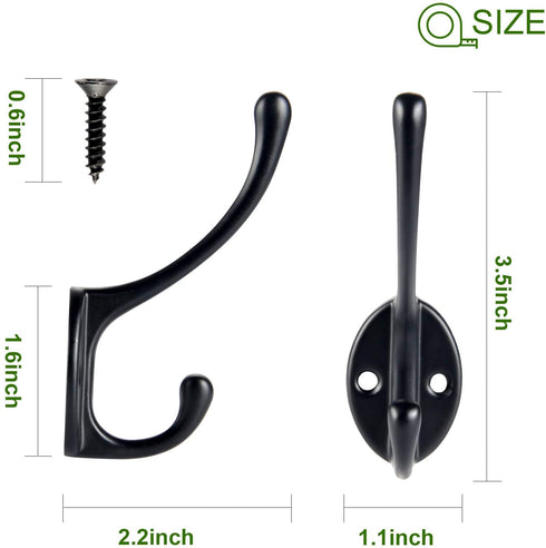 12 Pack Coat Hooks, POZEAN Hooks for Hanging with 24pcs Screws, Black Towel Hooks Wall Hooks for Hanging Coat Scarf, Bag, Towel, Key, Cap, Cup, Hat and More