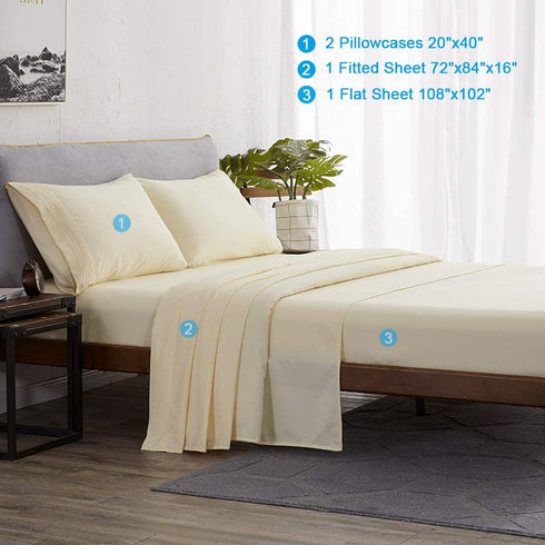 Shilucheng Bed Sheets Set Microfiber 1800 Thread Count Percale Super Soft and Comforterble 16 Inch Deep Pockets - 4 Piece (California King, Ivory)