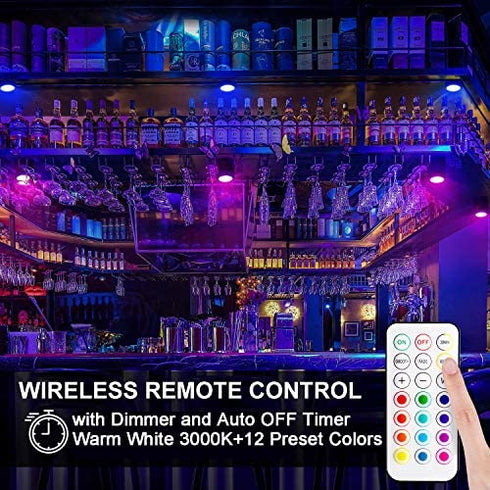 BLS LED Puck Lights with Remote Control, Wireless Under Cabinet Lighting, Battery Powered Lights, Stick on Lights, Color Changing Lights with Dimmer and Timer, AA Battery Operated Closet Light, 6 Pack