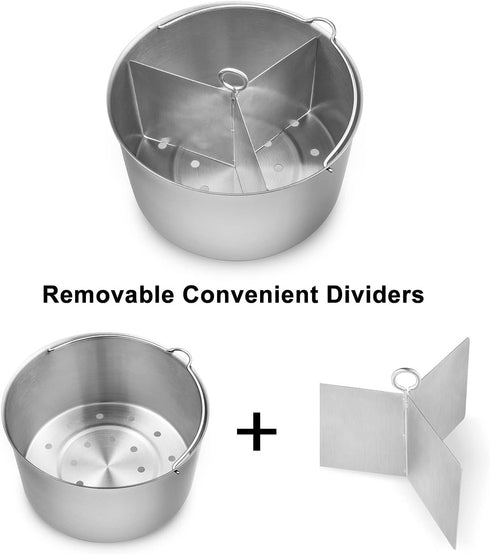 Vookoon Steamer Basket, 304 Stainless Steel Steamer for Instant Pot, Food Steamer with Durable Construction, Removable Dividers and Egg Rack Trivet Included, Fits 6/8 qt Instant Pot Pressure Cooker