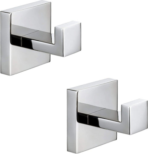 Bathroom Hooks, YGIVO Towel Robe/Coat Clothes Hook Chrome Polished SUS304 Stainless Steel Square Hanger Wall Hooks Heavy Duty for Bath Kitchen Bedroom Garage Hotel Wall Mounted 2 Pack