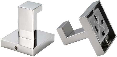 Bathroom Hooks, YGIVO Towel Robe/Coat Clothes Hook Chrome Polished SUS304 Stainless Steel Square Hanger Wall Hooks Heavy Duty for Bath Kitchen Bedroom Garage Hotel Wall Mounted 2 Pack