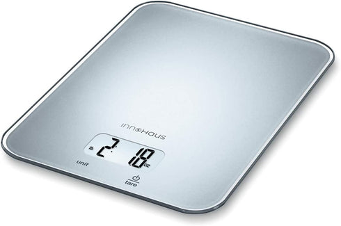 Our Brand - innoHaus Multi-Function Kitchen Food Scale, Digital Display with Tare Function, Precise, Measures in g, oz, lb:oz, ml, fl.oz with Auto-Off, Silver