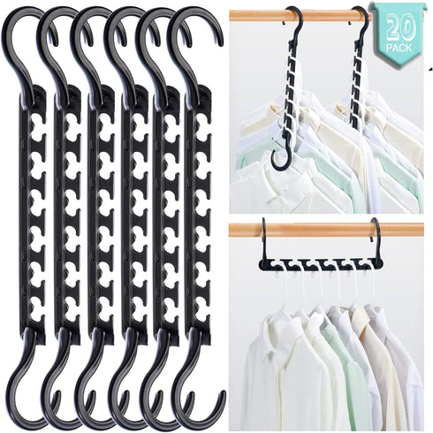Smartor 20-Pack Space Saving Hangers, Cascading Wonder Magic Hangers, Closet Organizers and Storage, Clothes Organizer, Space Saver Closet Organization Hangers, Black