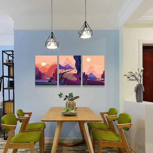 Sunrise and sunset Mountain abstract landscape painting Canvas Wall Art for living room bathroom Wall Decor for bedroom Canvas pictures Artwork 12" x 16" 3 Piece framed office Modern Home decoration